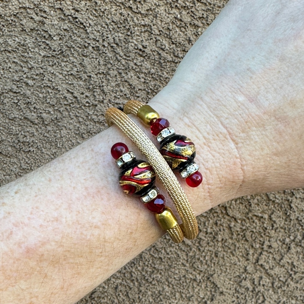 Stauer Elegant Gold and Red Beaded Bracelet